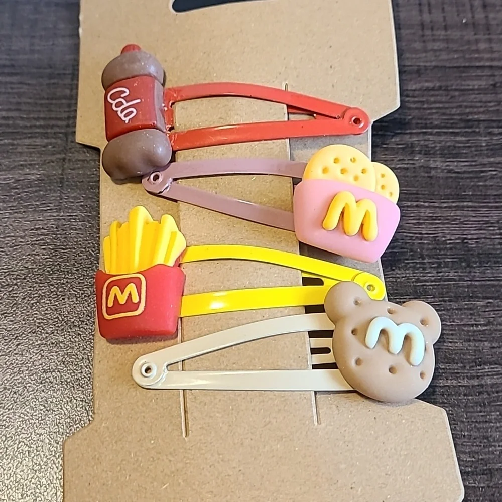 Fast Food Hair Clips Set of 4 Fast Food‎ Cola Fries Bear Cute NEW